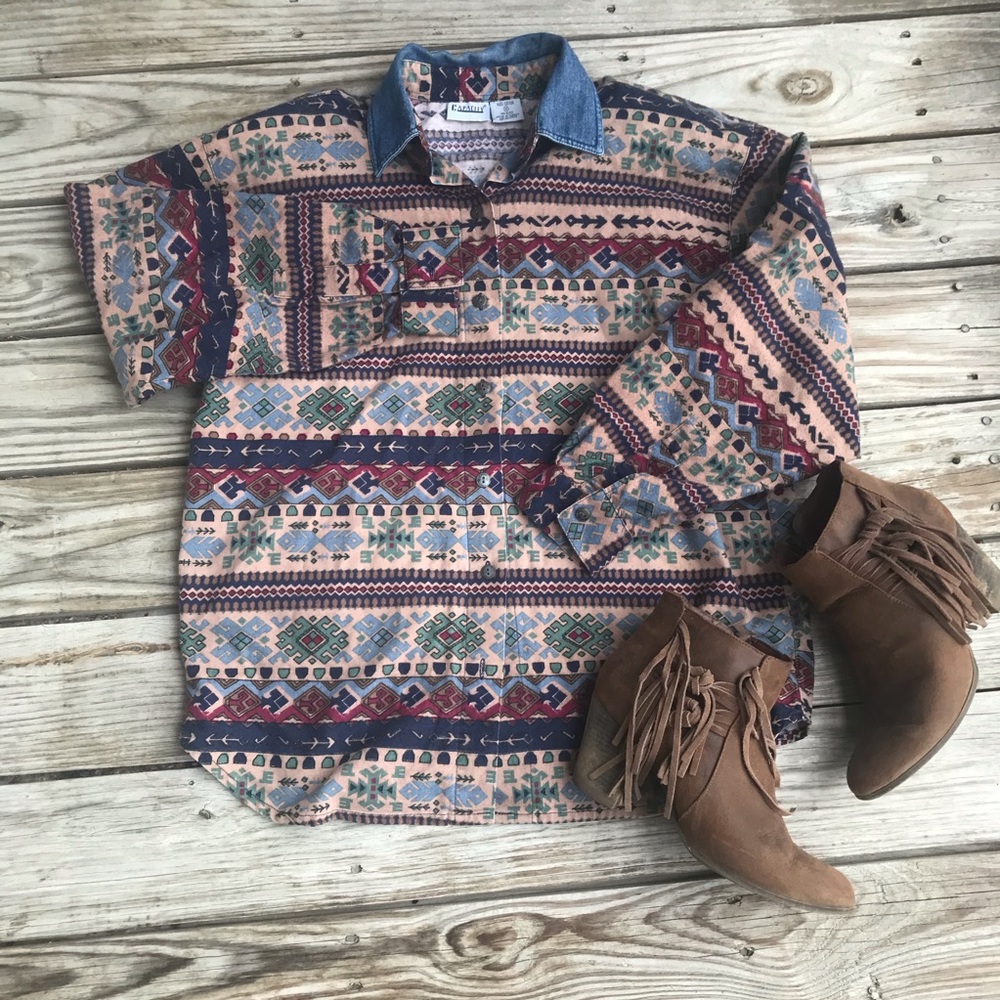 Cotton Aztec Print Button Up Jacket - Picture 2 of 8